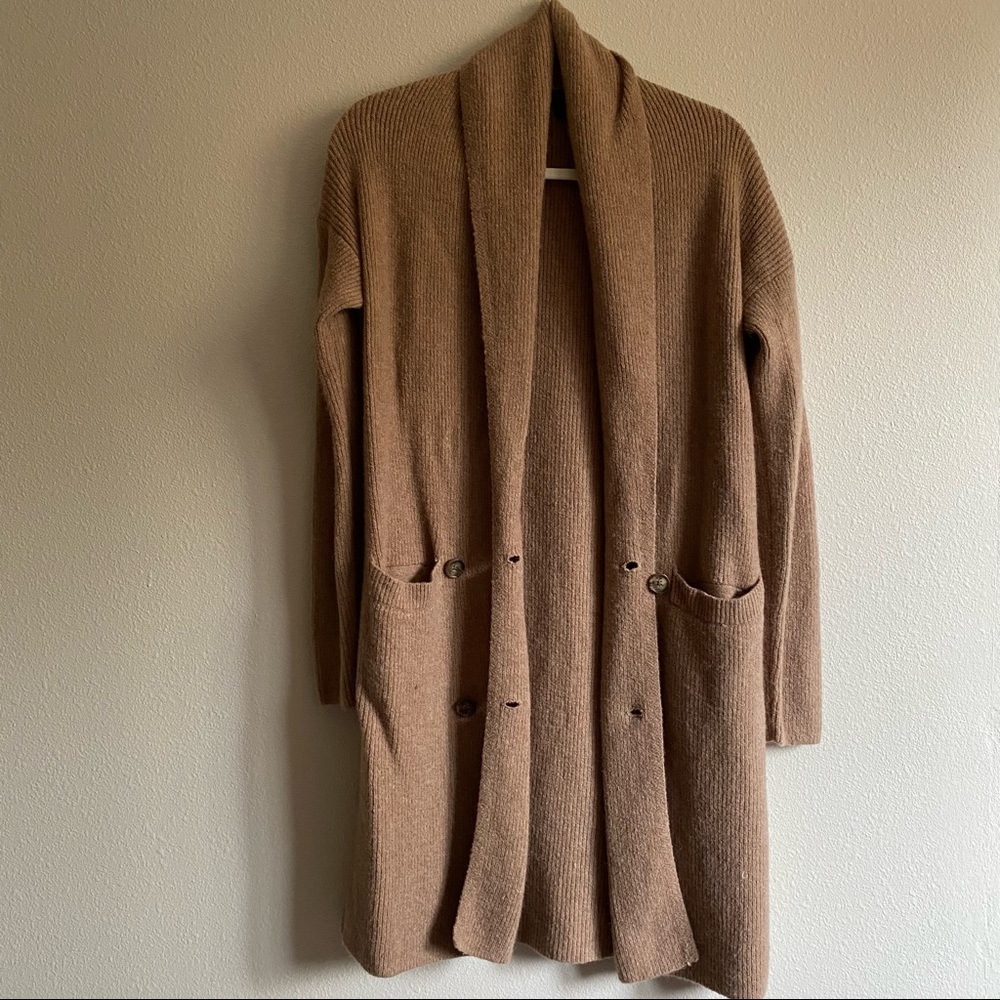 J.Crew Double Breasted Cardigan Coat Camel Supersoft Yarn Wool Alpaca Size XXS